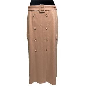 Vintage 90s Belted Wool Blend Midi Skirt XL Womens Academia Old Money Preppy